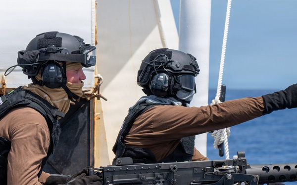 U.S. Coast Guard Cutter Kimball (WMSL 756) conducts dry-fire 50-caliber training