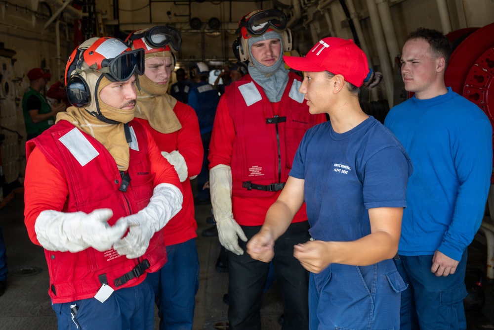 U.S. Coast Guard Cutter Kimball (WMSL 756) conducts helicopter crash training during RIMPAC 2026