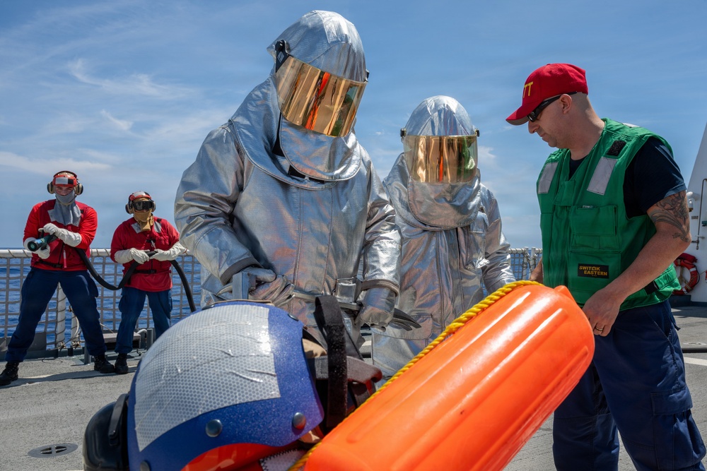 U.S. Coast Guard Cutter Kimball (WMSL 756) conducts helicopter crash training during RIMPAC 2026