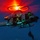 LCF-24: Lowlight Fast-roping drills A military helicopter is photographed in flight during nighttime or low-light conditions, with rotor blur creating a dramatic red-orange glow from the beacon light. The helicopter appears to be conducting a special operations insertion or extraction, with a figure visible descending or suspended below the aircraft on a rope or cable. Navigation lights in green and white are clearly visible along the fuselage.
