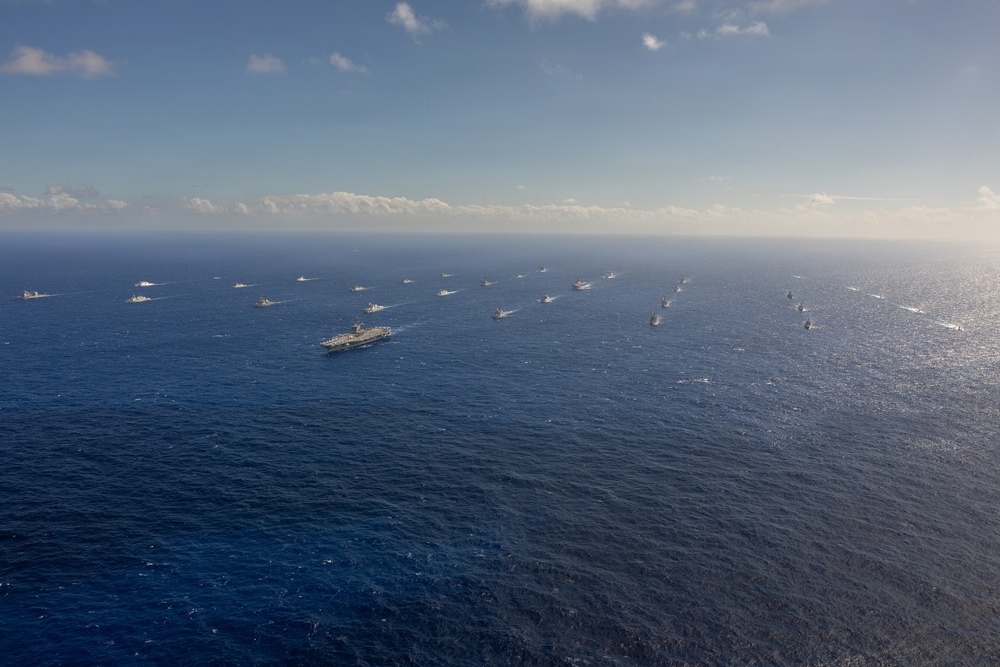 Partner nations participate in group sail lead by the USS Theodore Roosevelt during RIMPAC 26