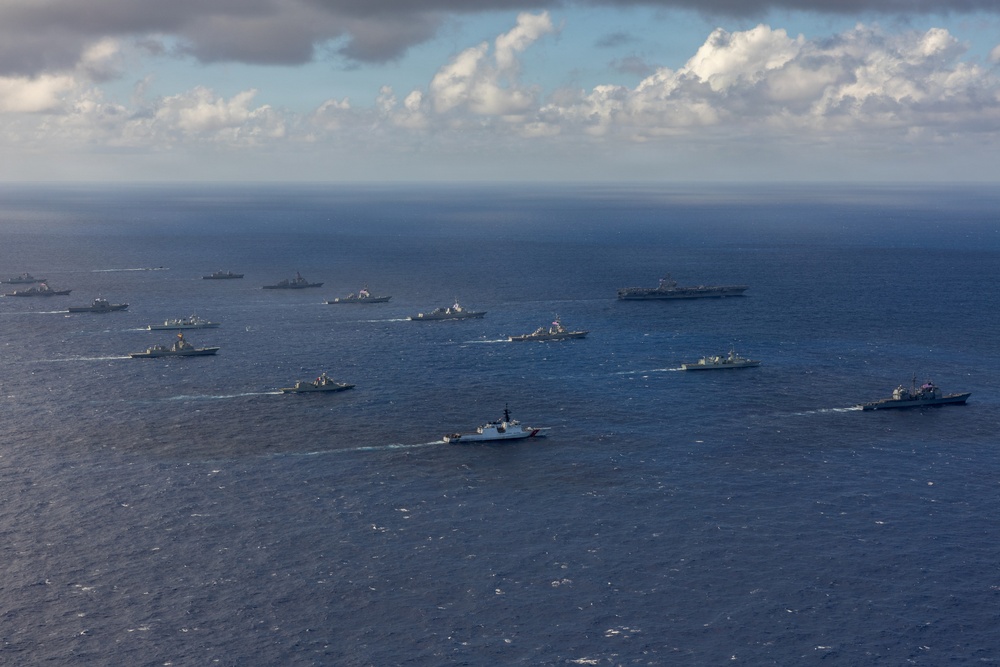 Partner nations participate in group sail lead by the USS Theodore Roosevelt during RIMPAC 26