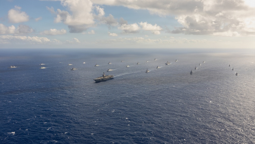 Partner nations participate in group sail lead by the USS Theodore Roosevelt during RIMPAC 26