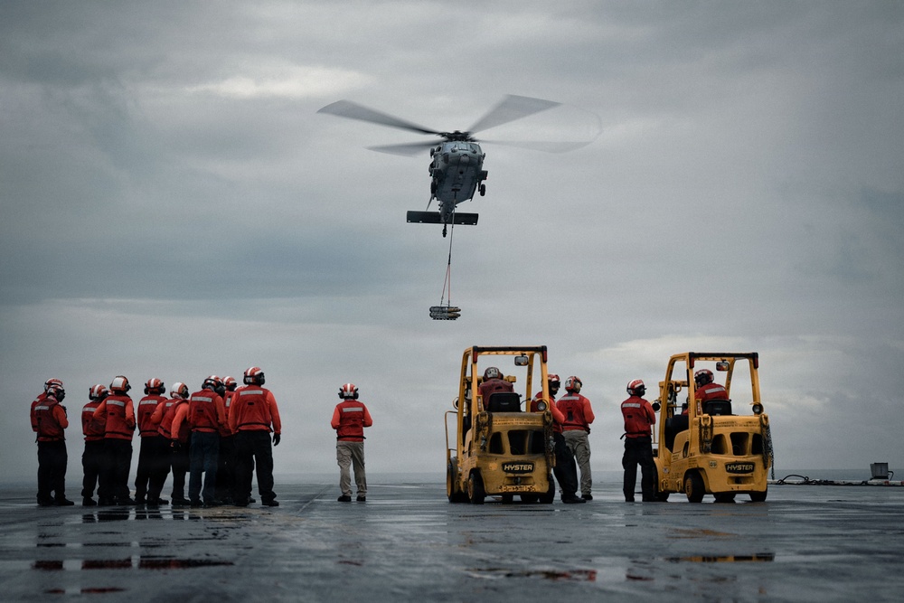 IKE conducts ammunition onload in the Atlantic Ocean