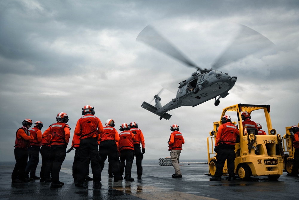 IKE conducts ammunition onload in the Atlantic Ocean