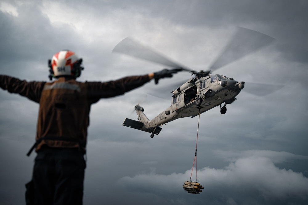 IKE conducts ammunition onload in the Atlantic Ocean