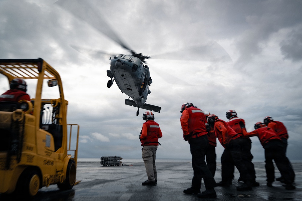 IKE conducts ammunition onload in the Atlantic Ocean