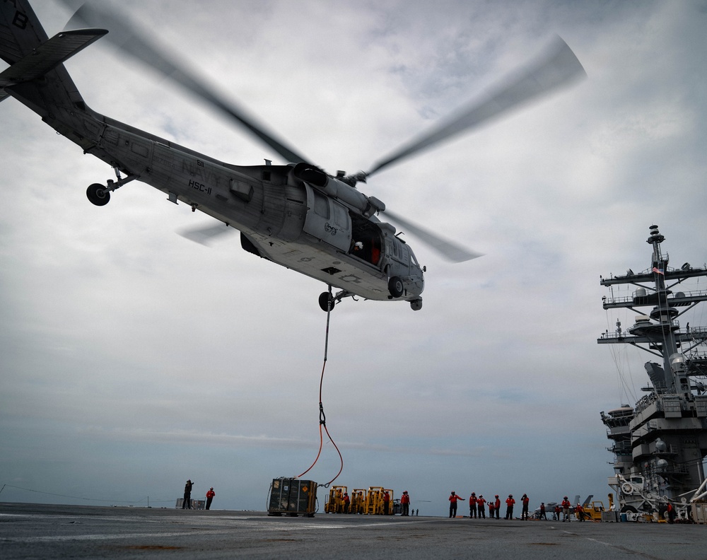 IKE conducts ammunition onload in the Atlantic Ocean