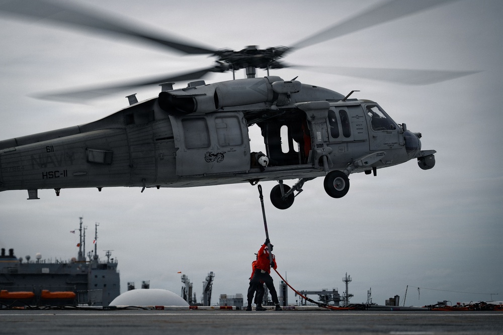 IKE conducts ammunition onload in the Atlantic Ocean