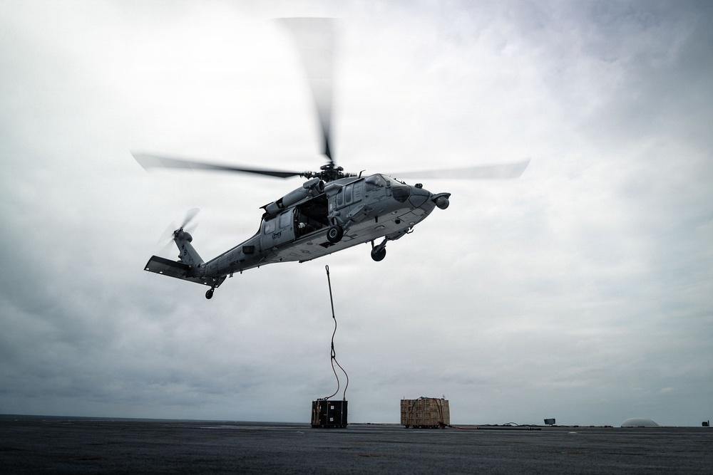 IKE conducts ammunition onload in the Atlantic Ocean