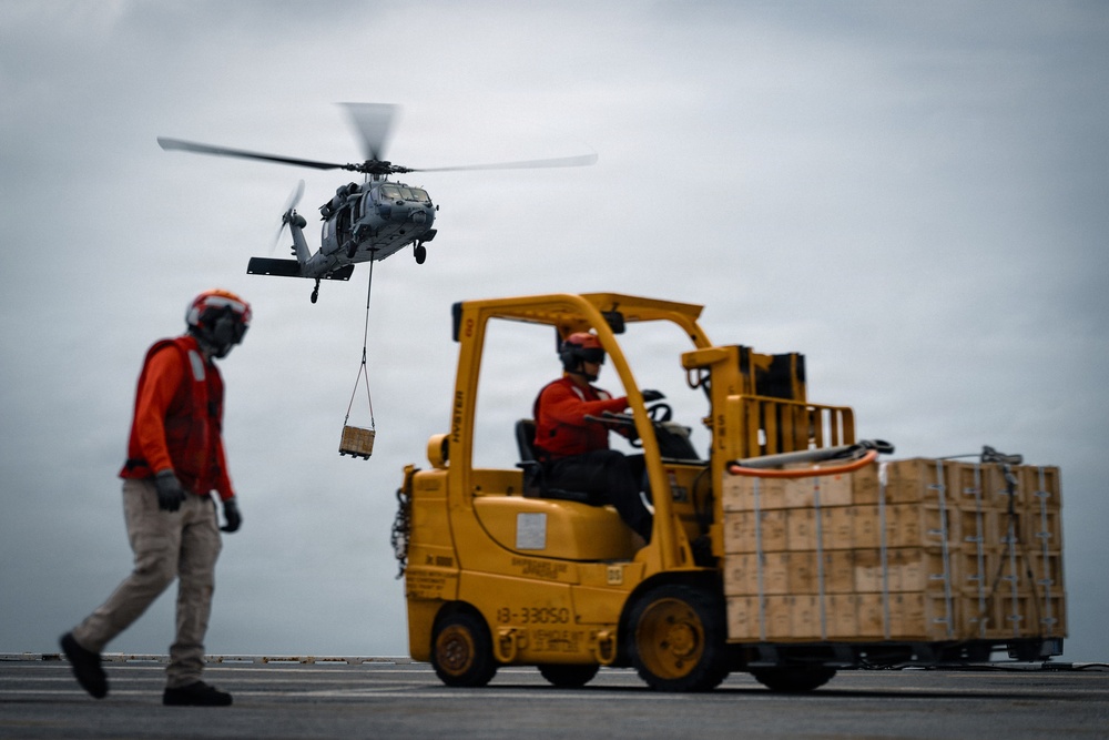 IKE conducts ammunition onload in the Atlantic Ocean