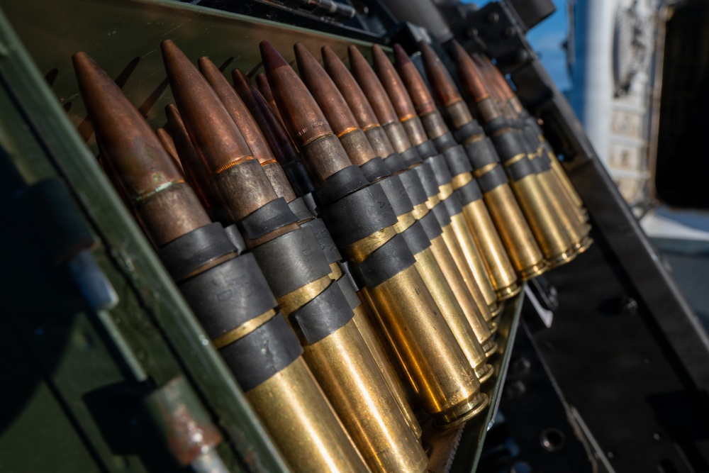 U.S. Coast Guard Cutter Kimball (WMSL 756) conducts live-fire 50-caliber training