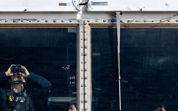 U.S. Coast Guard Cutter Kimball (WMSL 756) conducts live-fire 50-caliber training