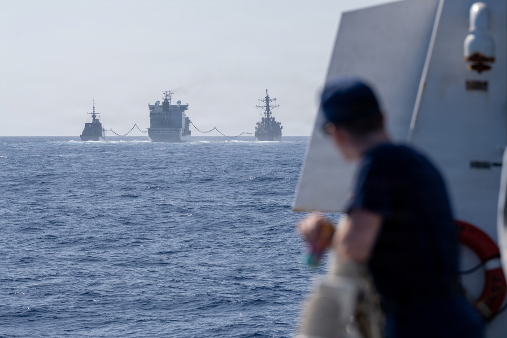 U.S. Coast Guard and Royal Canadian Navy conduct a replenishment-at-sea during RIMPAC 2026