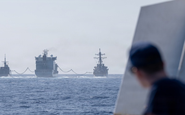 U.S. Coast Guard and Royal Canadian Navy conduct a replenishment-at-sea during RIMPAC 2026