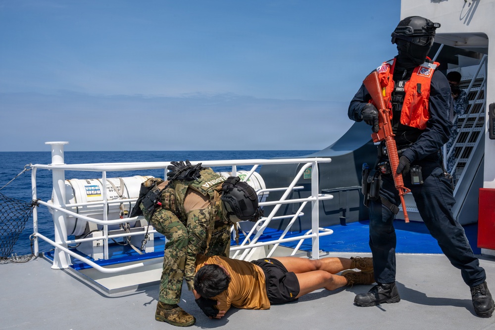 U.S. Coast Guard and Mexican Navy conduct non-compliant vessel boarding training with Philippine Coast Guard during RIMPAC 2026