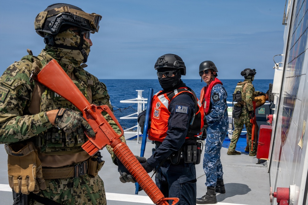 U.S. Coast Guard and Mexican Navy conduct non-compliant vessel boarding training with Philippine Coast Guard during RIMPAC 2026