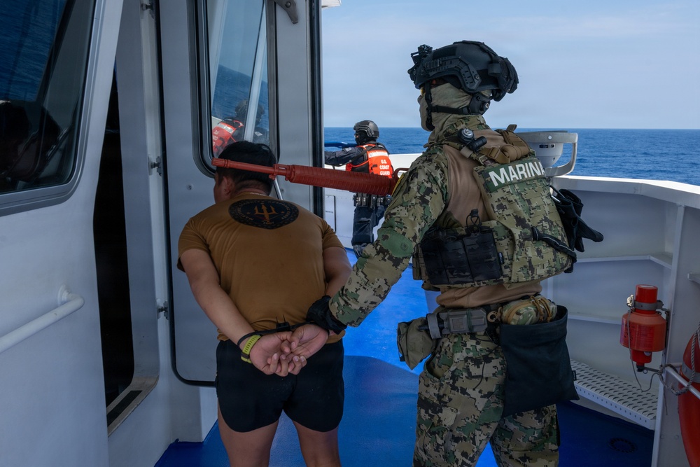 U.S. Coast Guard and Mexican Navy conduct non-compliant vessel boarding training with Philippine Coast Guard during RIMPAC 2026