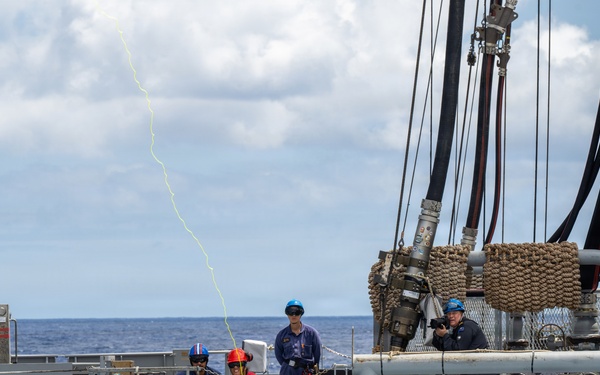 U.S. Coast Guard and New Zealand Royal Navy conduct a replenishment-at-sea during RIMPAC 2026