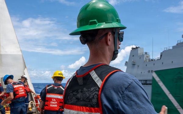 U.S. Coast Guard and New Zealand Royal Navy conduct a replenishment-at-sea during RIMPAC 2026