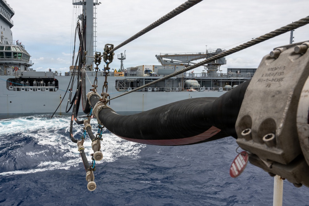 U.S. Coast Guard and New Zealand Royal Navy conduct a replenishment-at-sea during RIMPAC 2026