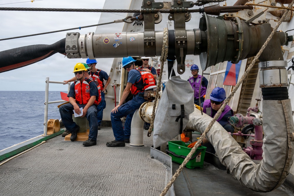 U.S. Coast Guard and New Zealand Royal Navy conduct a replenishment-at-sea during RIMPAC 2026