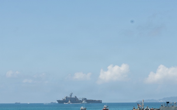 USS Rushmore ports and off-loads equipment