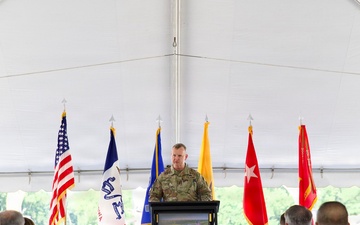 MG Eric P. Shirley, Commander, U.S. Army Sustainment Command, speaks at the groundbreaking ceremony for the future artillery complex at the Iowa Army Ammunition Plant.