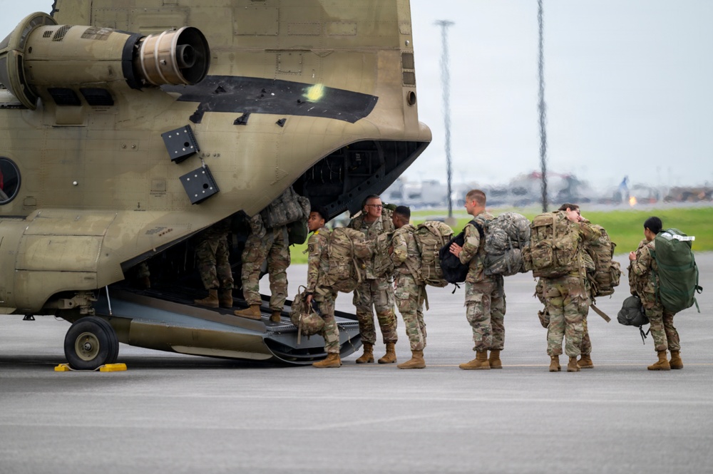 Soldiers Board CH-47 Chinook for Training Exercise