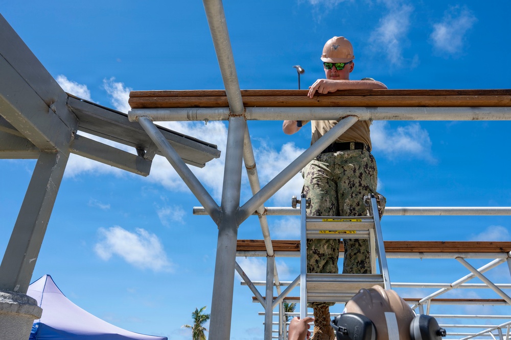 NMCB 1 installs walkway roof at Saipan Southern High School