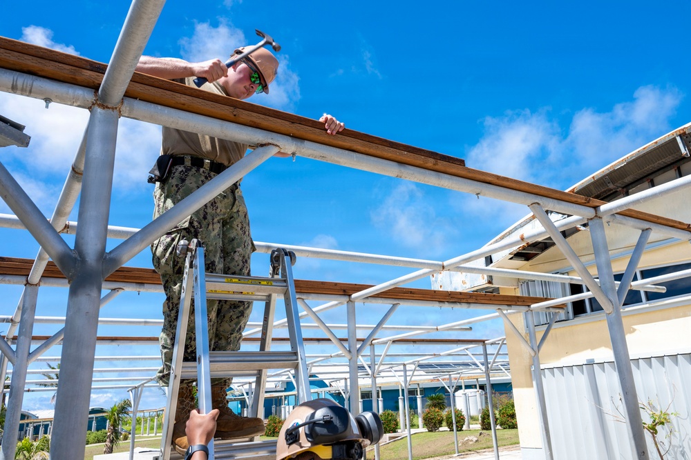 NMCB 1 installs walkway roof at Saipan Southern High School
