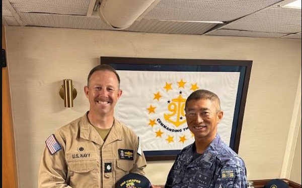 USS Chafee Commanding Officer Presents JS JS Chōkai Commanding Officer with Command Ball Cap
