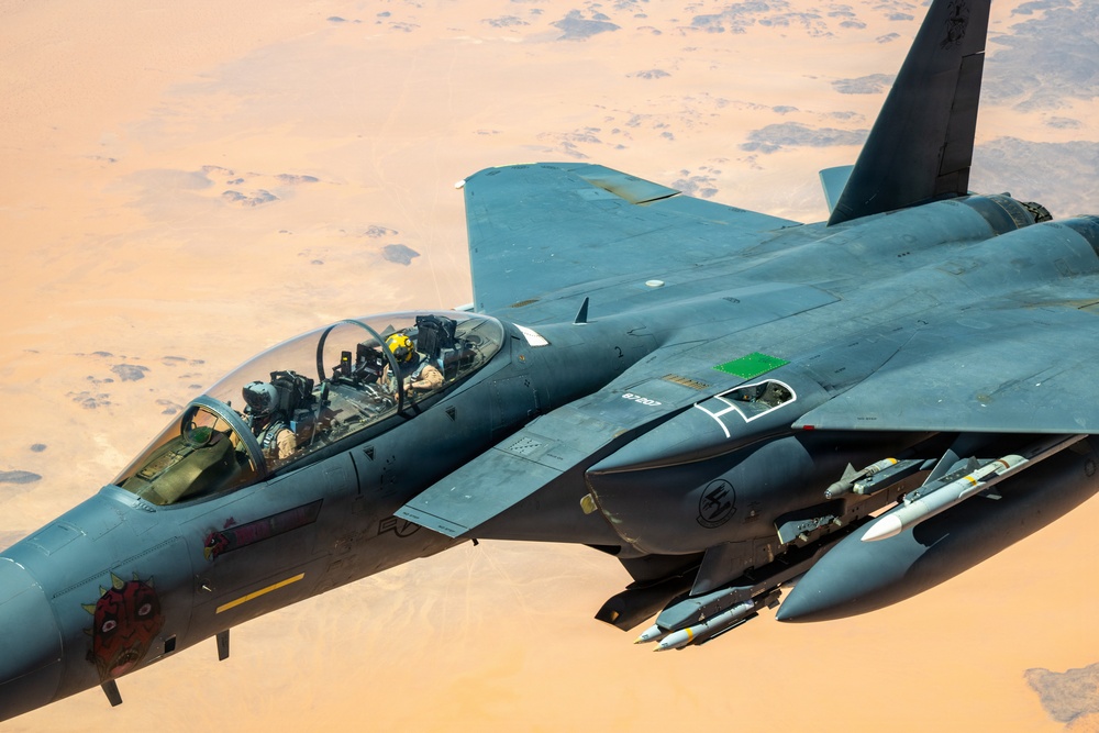 KC-135 refuels F-15s in CENTCOM operations