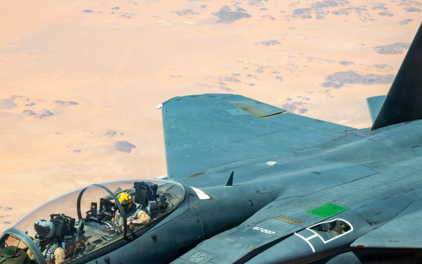 KC-135 refuels F-15s in CENTCOM operations