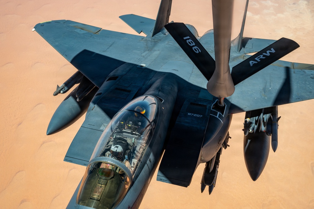 KC-135 refuels F-15s in CENTCOM operations