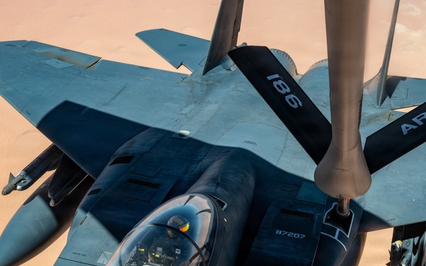 KC-135 refuels F-15s in CENTCOM operations