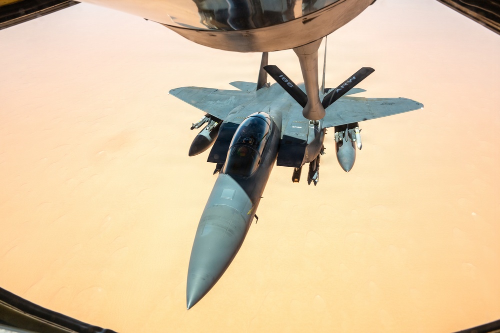 KC-135 refuels F-15s in CENTCOM operations