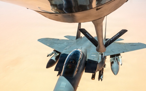 KC-135 refuels F-15s in CENTCOM operations