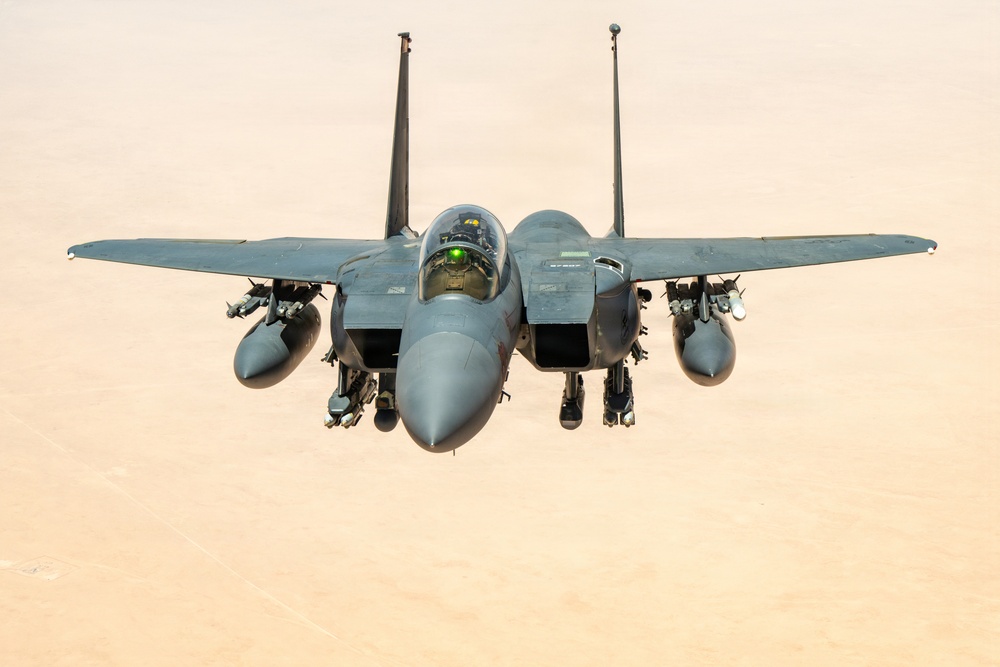 KC-135 refuels F-15s in CENTCOM operations