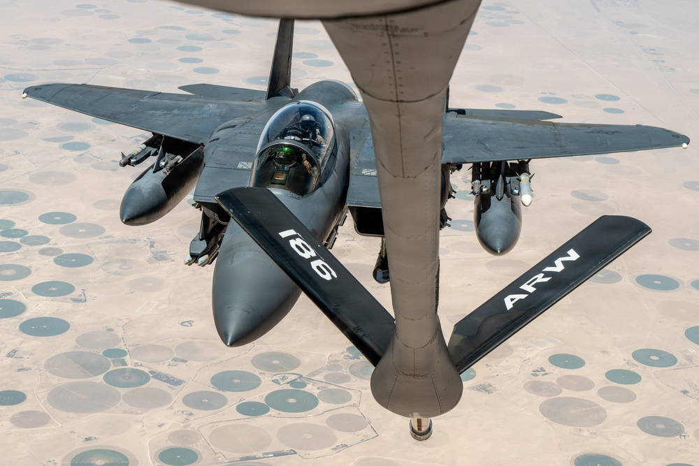 KC-135 refuels F-15s in CENTCOM operations
