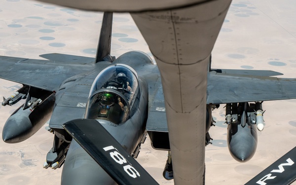KC-135 refuels F-15s in CENTCOM operations
