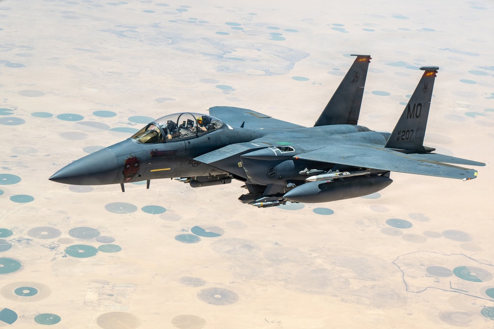 KC-135 refuels F-15s in CENTCOM operations