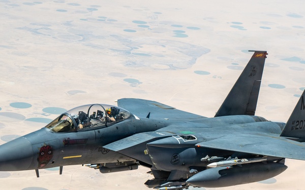 KC-135 refuels F-15s in CENTCOM operations