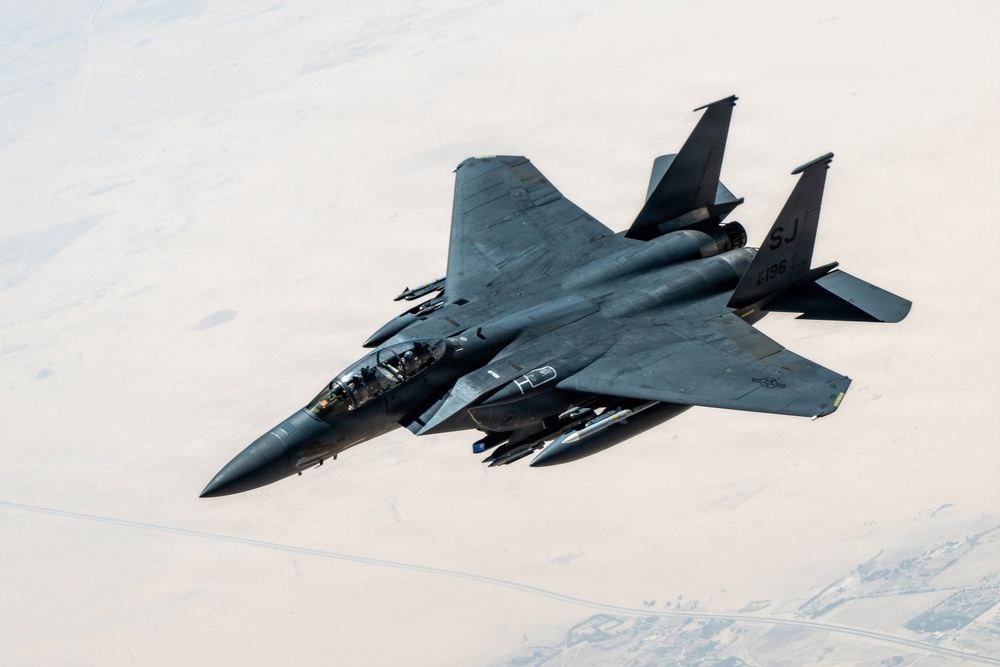 KC-135 refuels F-15s in CENTCOM operations