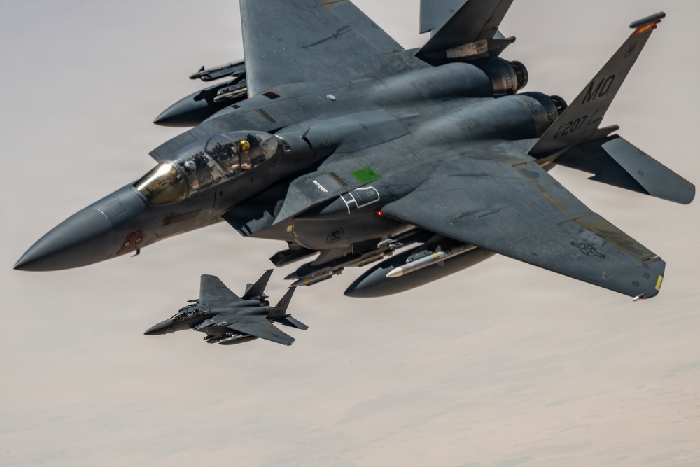 KC-135 refuels F-15 in CENTCOM operations