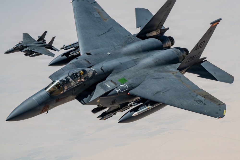 KC-135 refuels F-15 in CENTCOM operations
