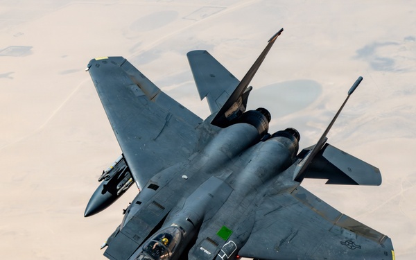 KC-135 refuels F-15s in CENTCOM operations