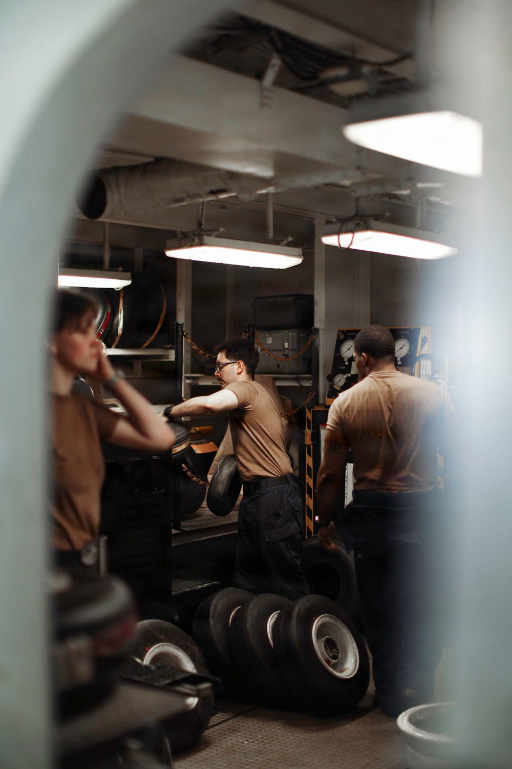 George Washington Sailors Aircraft Tire Maintenance