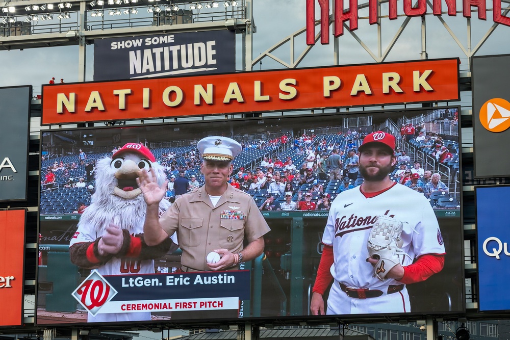 Lt. Gen. Austin Attends Marine Corps Day at Nationals Park