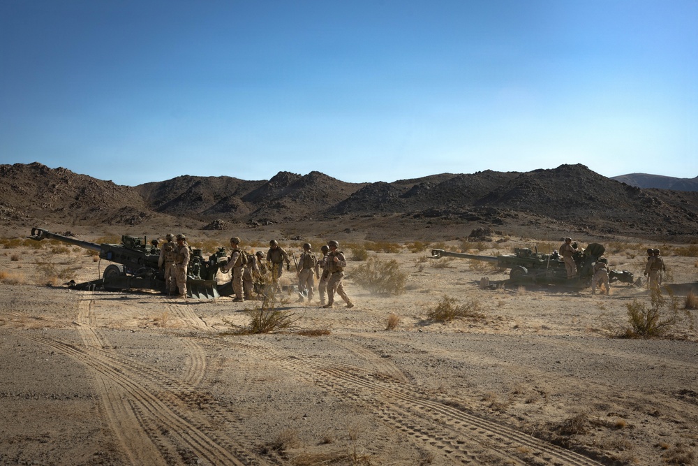 U.S. Marines conduct artillery displacement training